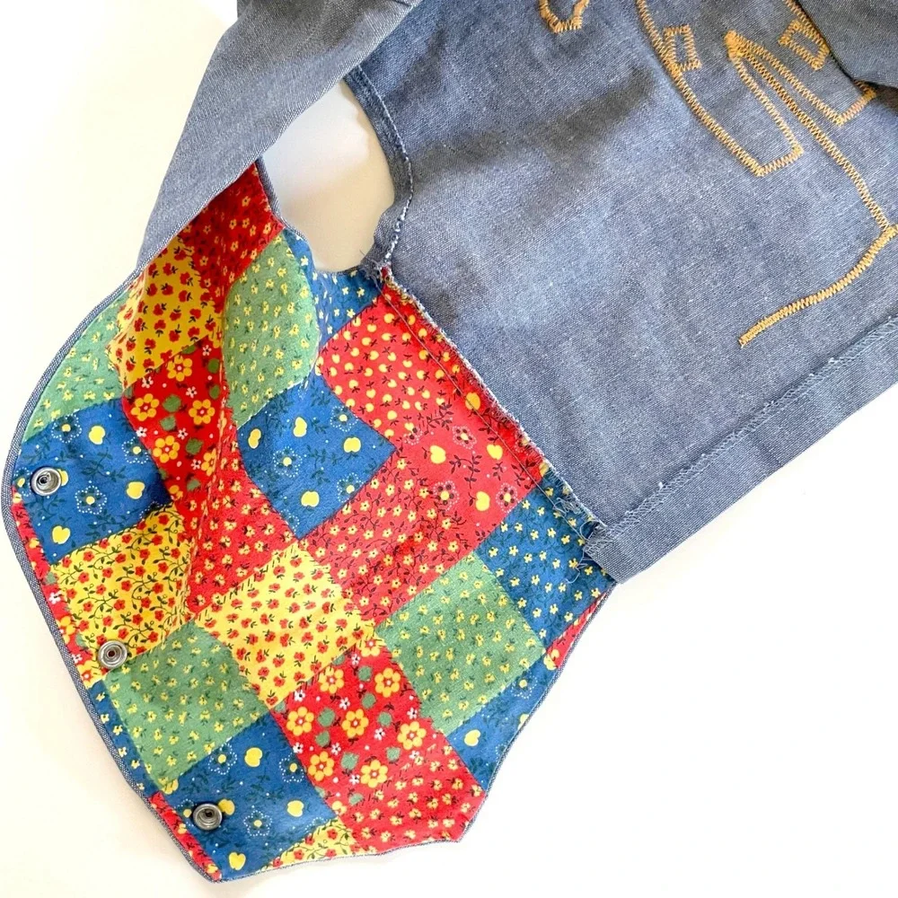 Denim Patchwork Scarecrow Vest Vintage 70s Sz 10 Kids Patchwork Quilted Boho